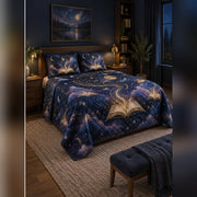 Book Portal Night Sky Quilt Set, angled fantasy reading bedroom view