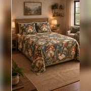 Mushroom Cottage Fantasy Quilt Set, angled fantasy reading bedroom view