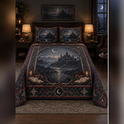 Gothic Moonlit Castle Quilt Set, front fantasy reading bedroom view