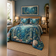 Ocean Fantasy Library Quilt Set, angled fantasy reading bedroom view
