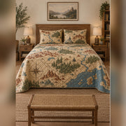 Fantasy Map Inspired Quilt Set, front fantasy reading bedroom view