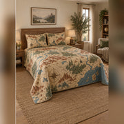 Fantasy Map Inspired Quilt Set, angled fantasy reading bedroom view