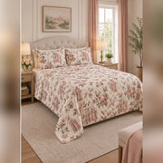 Blush Rose Library Quilt Set, angled romance reading bedroom view