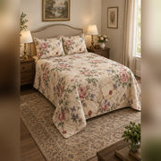 Vintage Love Letter Garden Quilt Set, angled romance reading bedroom view