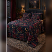 Midnight Romance Books Quilt Set, angled romance reading bedroom view