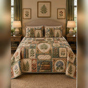 Botanical Bookplate Quilt Set, front romance reading bedroom view