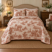 Country Market Toile Goldendoodle Country Toile Quilt Set, front goldendoodle country toile bedroom view