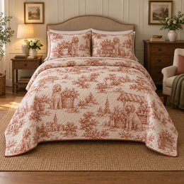 Country Market Toile Goldendoodle Country Toile Quilt Set