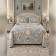 Regency Inspired Floral Reading Quilt Set, front romance reading bedroom view