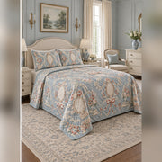 Regency Inspired Floral Reading Quilt Set, angled romance reading bedroom view
