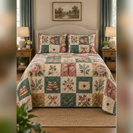 Heirloom Romance Reading Patchwork Print Quilt Set