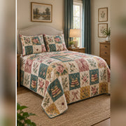 Heirloom Romance Reading Patchwork Print Quilt Set, angled romance reading bedroom view