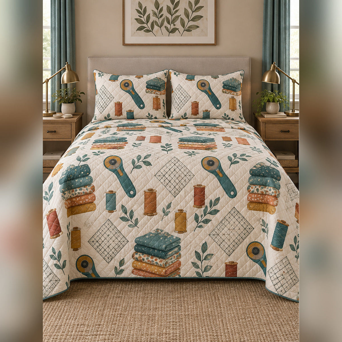 Quilting Studio Tools Quilt Set, front quilting bedroom view