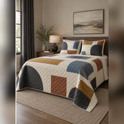 Minimalist Negative Space Blocks Quilt Set, angled quilting bedroom view