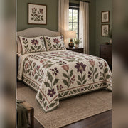 Botanical Applique Inspired Quilt Set, angled quilting bedroom view