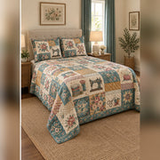Heirloom Quilting Notions Patchwork Print Quilt Set, angled quilting bedroom view