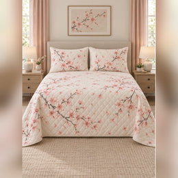 Blush Watercolor Cherry Blossom Quilt Set