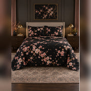 Black Cherry Blossom Garden Quilt Set, front cherry blossom bedroom view