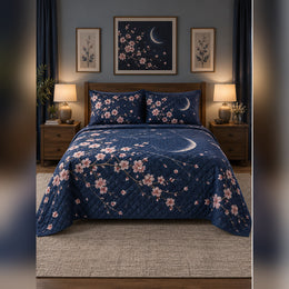 Indigo Moonlit Cherry Blossom Quilt Set