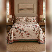 Woodblock Inspired Cherry Blossom Quilt Set, front cherry blossom bedroom view