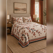 Woodblock Inspired Cherry Blossom Quilt Set, angled cherry blossom bedroom view