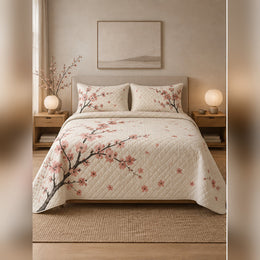 Minimal Japandi Cherry Blossom Quilt Set