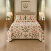 Folk Cherry Blossom Meadow Quilt Set, front cherry blossom bedroom view
