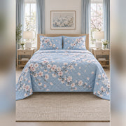 Spring Sky Cherry Blossom Quilt Set, front cherry blossom bedroom view