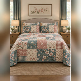 Heirloom Cherry Blossom Patchwork Print Quilt Set