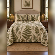 Vintage Fern Botanical Quilt Set, front fern leaf bedroom view