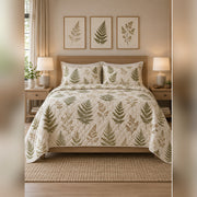 Pressed Fern Herbarium Quilt Set, front fern leaf bedroom view