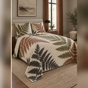 Modern Fern Silhouette Quilt Set, angled fern leaf bedroom view