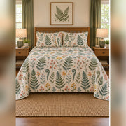 Folk Fern Garden Quilt Set, front fern leaf bedroom view