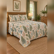 Folk Fern Garden Quilt Set, angled fern leaf bedroom view