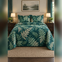 Teal Fern Canopy Quilt Set