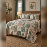 Heirloom Fern Patchwork Print Quilt Set, angled fern leaf bedroom view