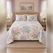 Pastel Watercolor Hydrangea Quilt Set, front hydrangea bedroom view
