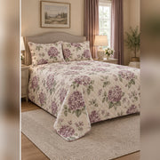Mauve Cottage Hydrangea Quilt Set, angled hydrangea bedroom view