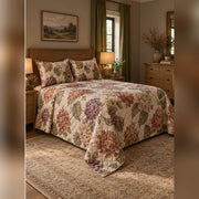 Dried Autumn Hydrangea Quilt Set, angled hydrangea bedroom view
