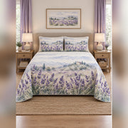 Watercolor Lavender Field Quilt Set, front lavender bedroom view