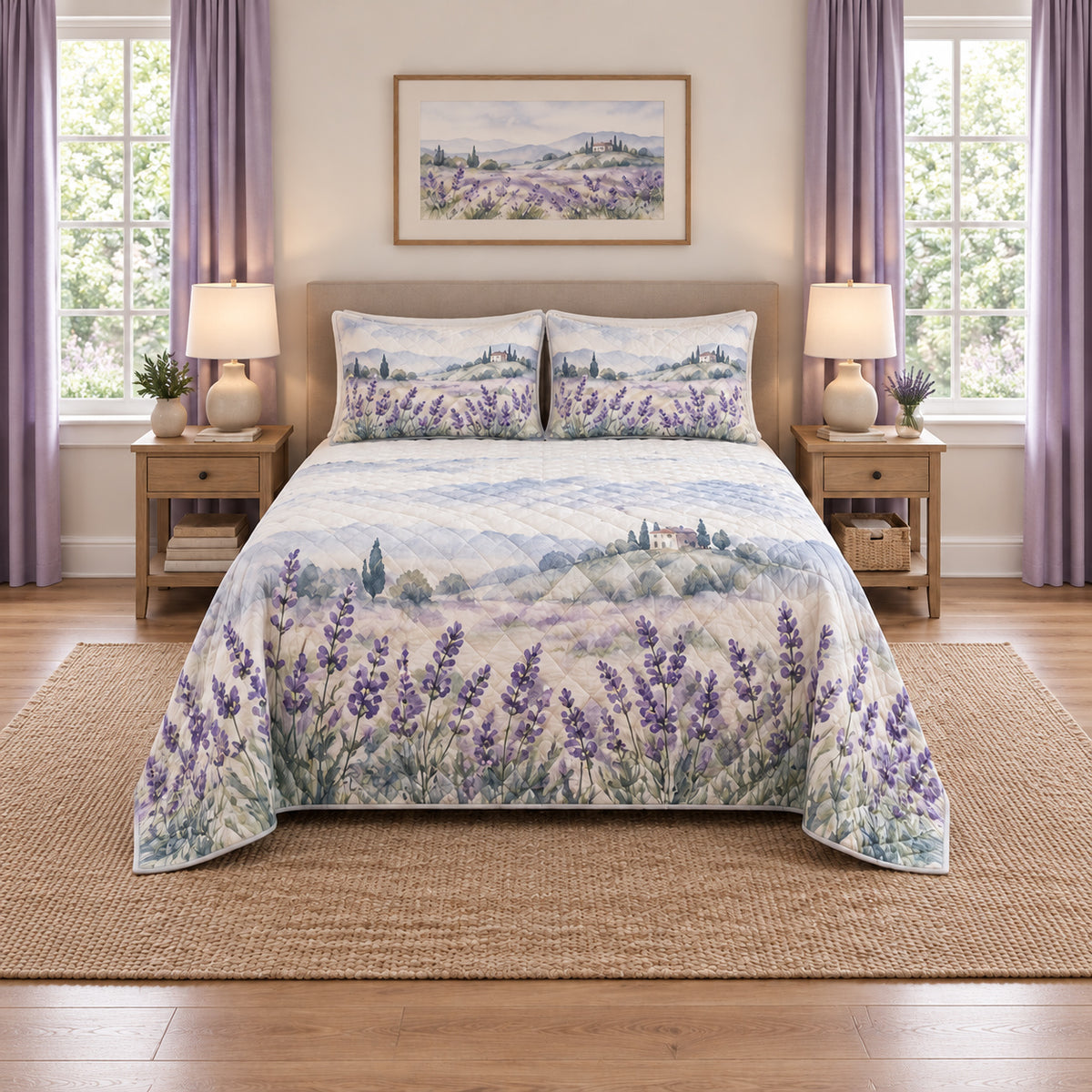 Watercolor Lavender Field Quilt Set