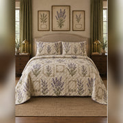 Vintage Lavender Herbarium Quilt Set, front lavender bedroom view