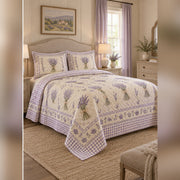 French Country Lavender Bundle Quilt Set, angled lavender bedroom view