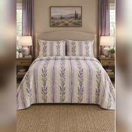 Woodblock Lavender Stripe Quilt Set