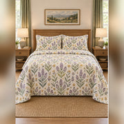Lavender and Sage Folk Garden Quilt Set, front lavender bedroom view