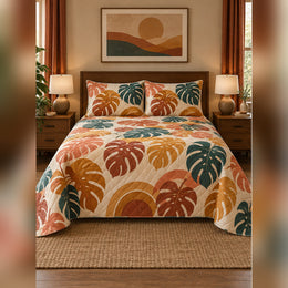 Retro Sunset Monstera Quilt Set