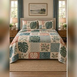 Heirloom Monstera Patchwork Print Quilt Set