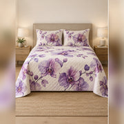 Purple Watercolor Orchid Quilt Set, front orchid bedroom view
