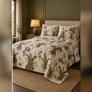 Naturalist Orchid Study Quilt Set, angled orchid bedroom view