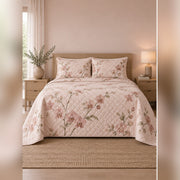 Blush Minimal Orchid Branch Quilt Set, front orchid bedroom view